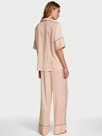 Signature Satin Short-Sleeve Long Pajama Set