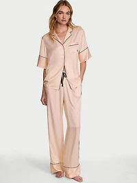 Signature Satin Short-Sleeve Long Pajama Set