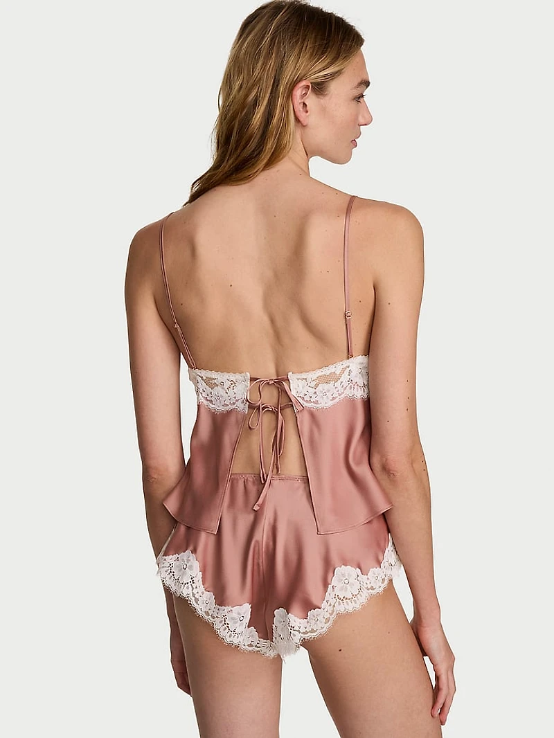 Satin Lace-Trim Cami & Flutter Shorts Set