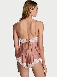 Satin Lace-Trim Cami & Flutter Shorts Set