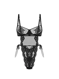 Wicked Unlined Dot Mesh & Lace Teddy