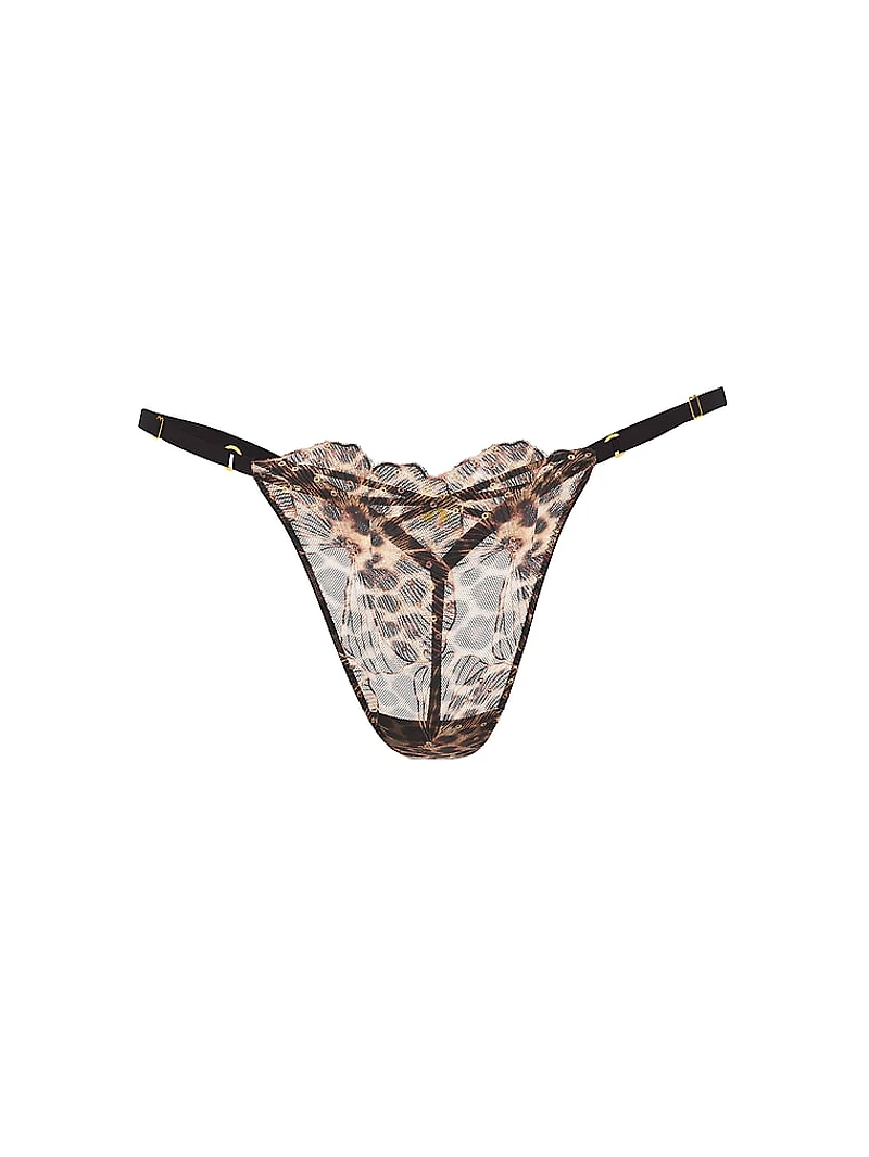Geo Leo Embroidery Adjustable V-String Panty