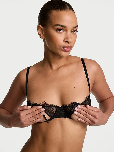 Rose Lace Bows Open-Cup Balconette Bra