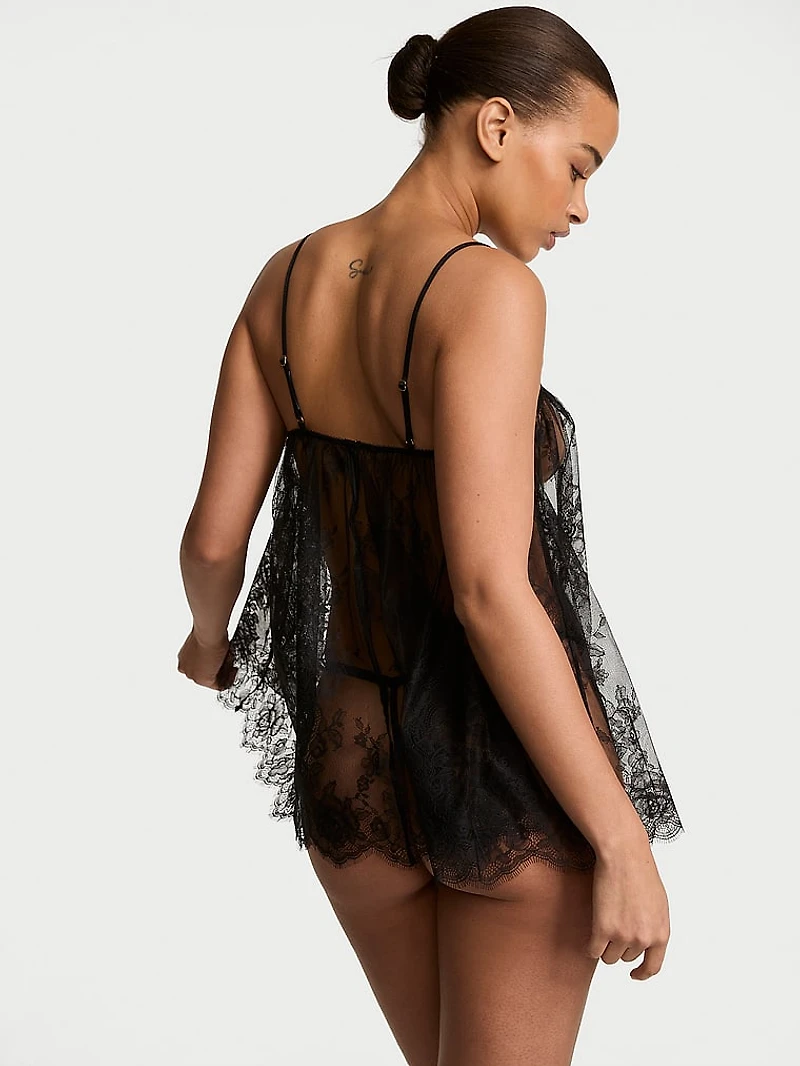 Rose Lace Straight-Neck Babydoll Set