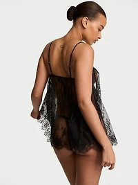 Rose Lace Straight-Neck Babydoll Set