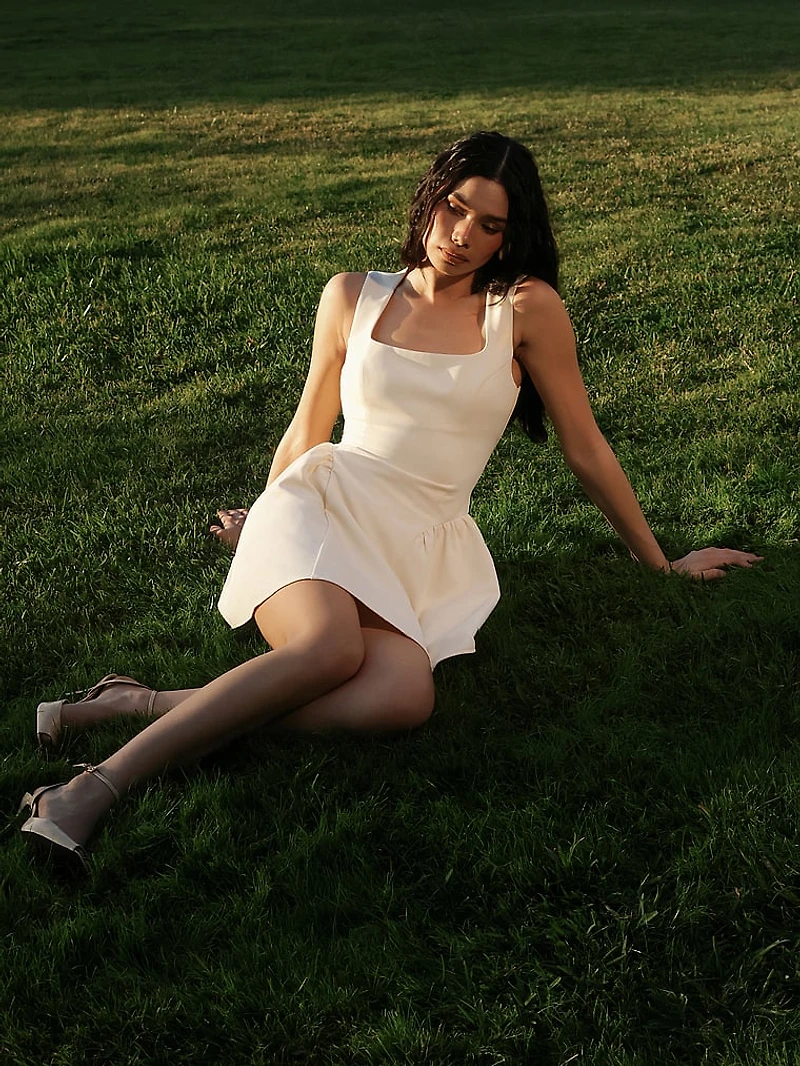 Sculpted Flounce Mini Dress