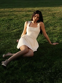 Sculpted Flounce Mini Dress