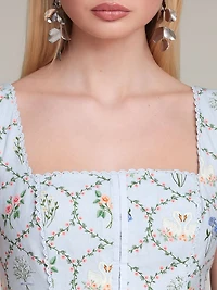 Floral Lattice Linen Blend Midi Dress