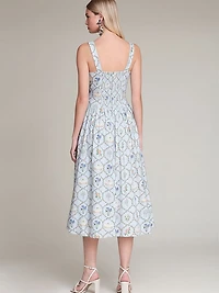 Floral Lattice Linen Blend Midi Dress