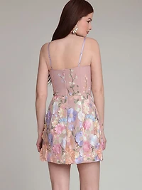 Floral Appliqué Embroidered Mini Dress