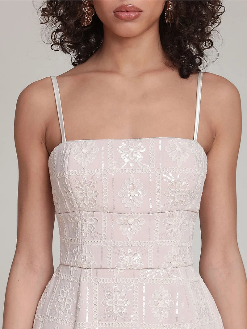 Sequin Embroidered Chiffon Mini Dress