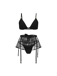 Tease Lace Triangle Bralette & Garter Skirt Set