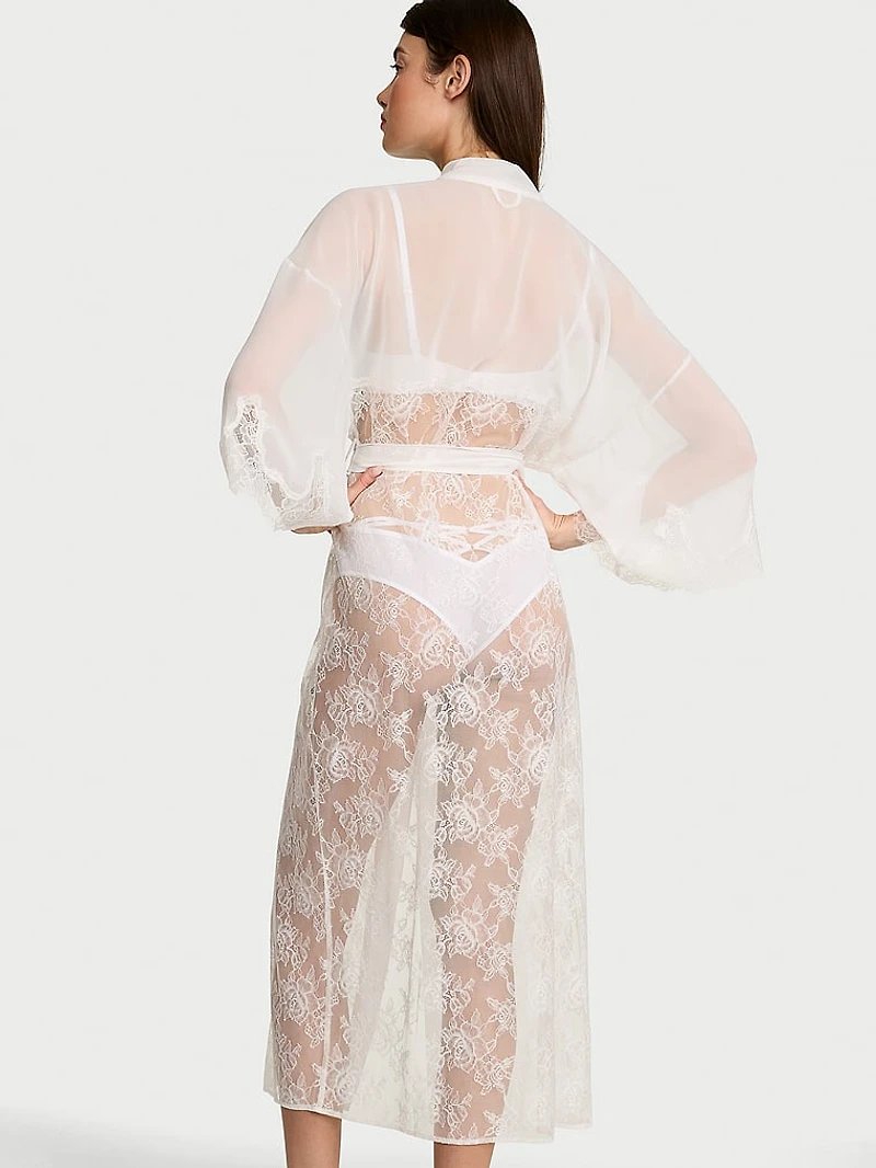 Sheer Rose Lace Long Robe
