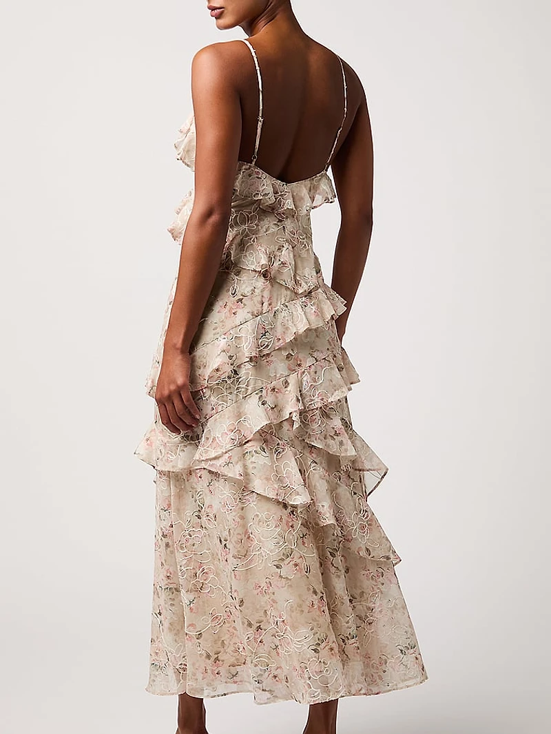 Bryson Ruffled Embroidered Sequin Dress