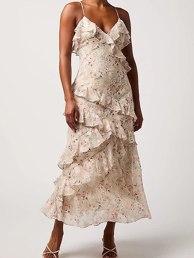 Bryson Ruffled Embroidered Sequin Dress