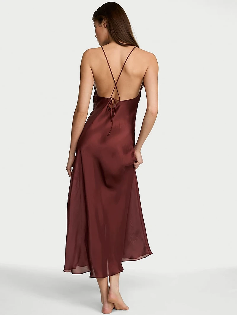 Luxe Sheer Satin Long Slip Dress