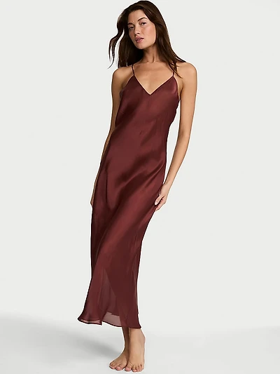 Luxe Sheer Satin Long Slip Dress