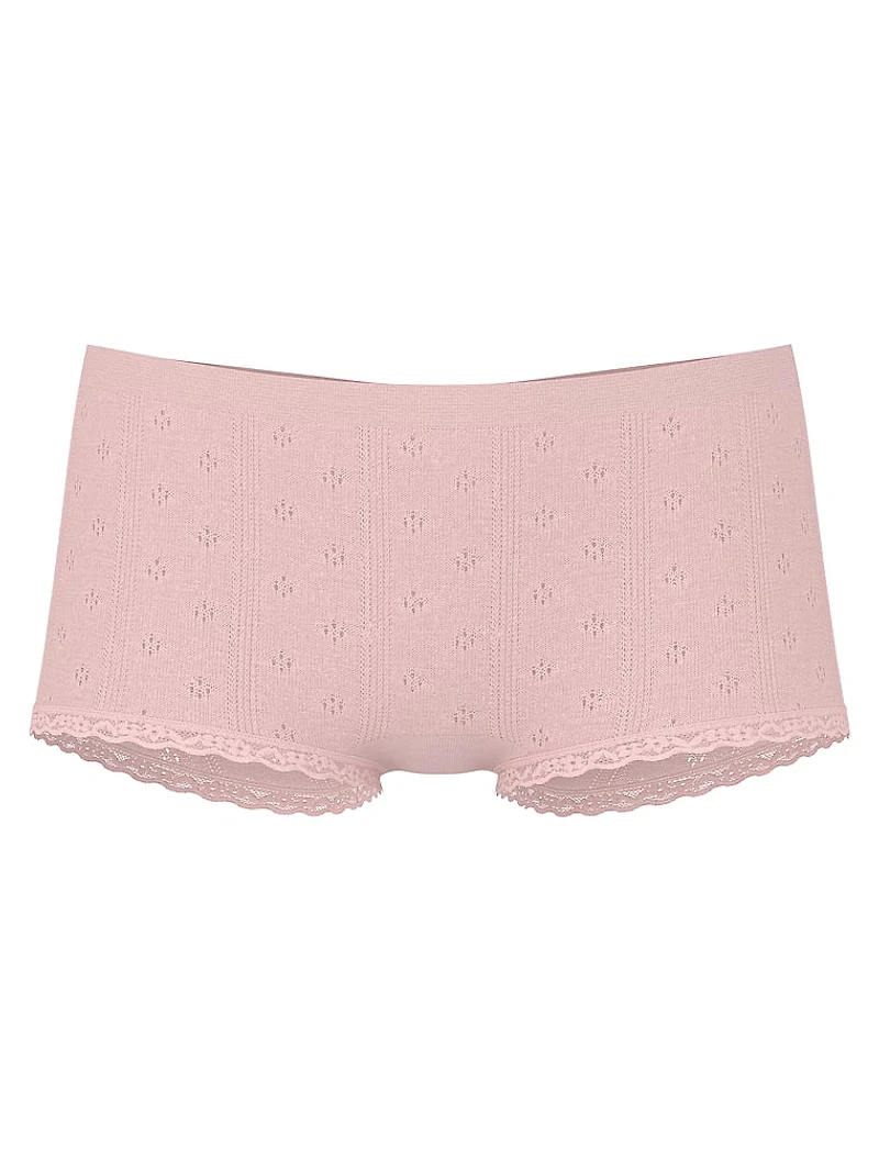 Seamless Pointelle Lace-Trim Boyshort Panty