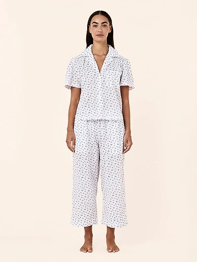 Swiss Dot Short-Sleeve Crop Pajama Set
