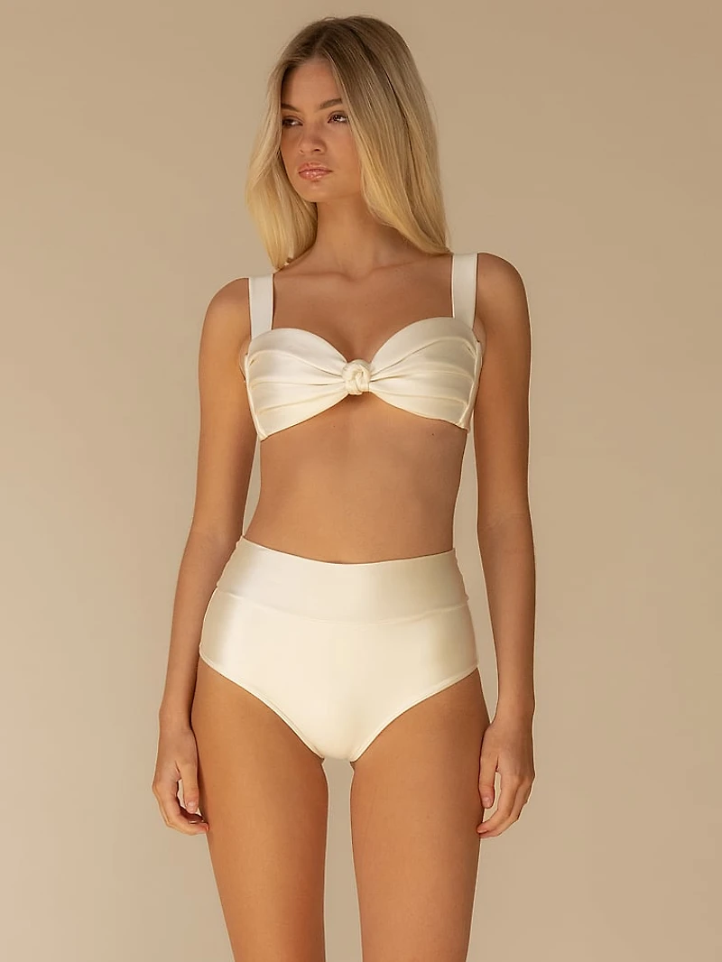 Cream Silkie Added Coverage High Rise Bikini Bottom