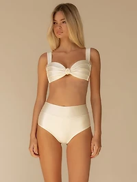Cream Silkie Added Coverage High Rise Bikini Bottom