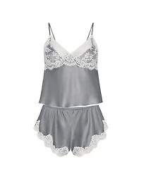 Satin Lace-Trim Cami & Flutter Shorts Set
