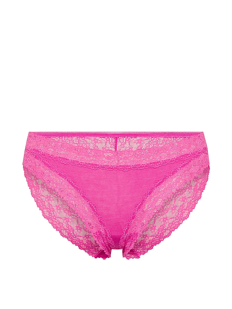 Cotton Pointelle Lace-Waist Bikini