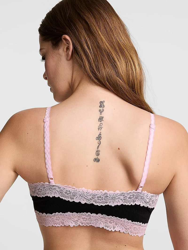 Cotton Unlined Lace-Trim Front-Close Triangle Bralette