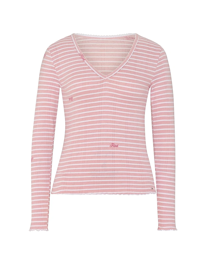 Soft Luxe Pointelle V-Neck Long-Sleeve Top