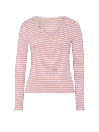 Soft Luxe Pointelle V-Neck Long-Sleeve Top