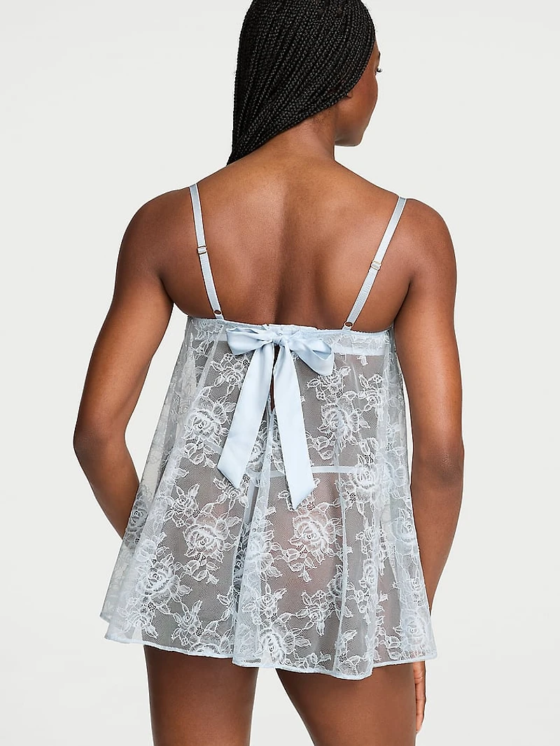 Wicked Unlined Rose Lace Babydoll Set