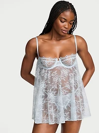 Wicked Unlined Rose Lace Babydoll Set