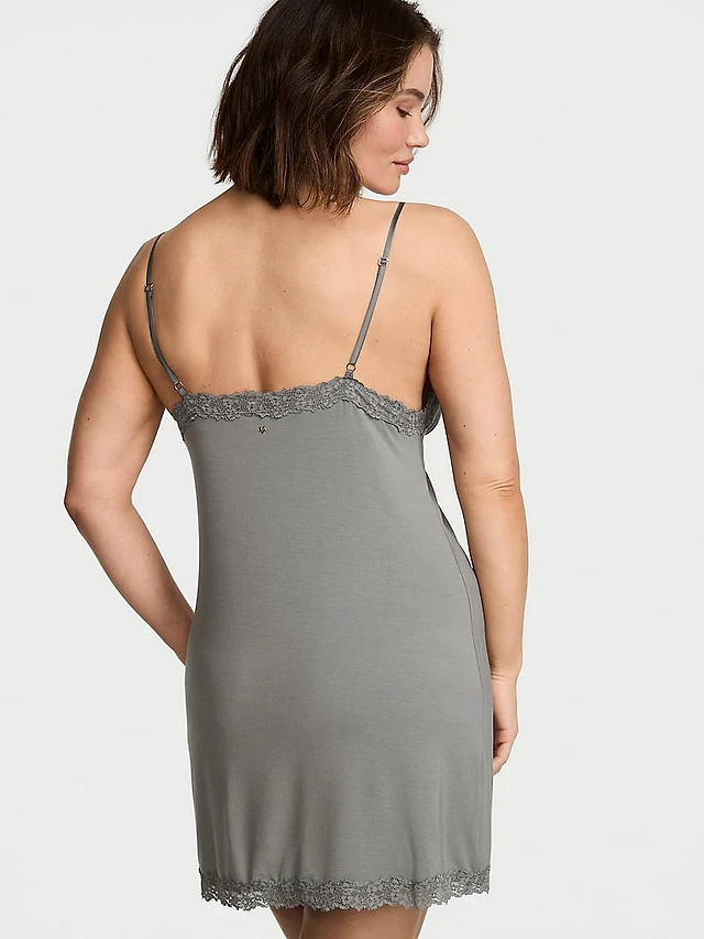 VS Ribbed Modal Velvet-Trim Long Slip Dress | Liberty Center