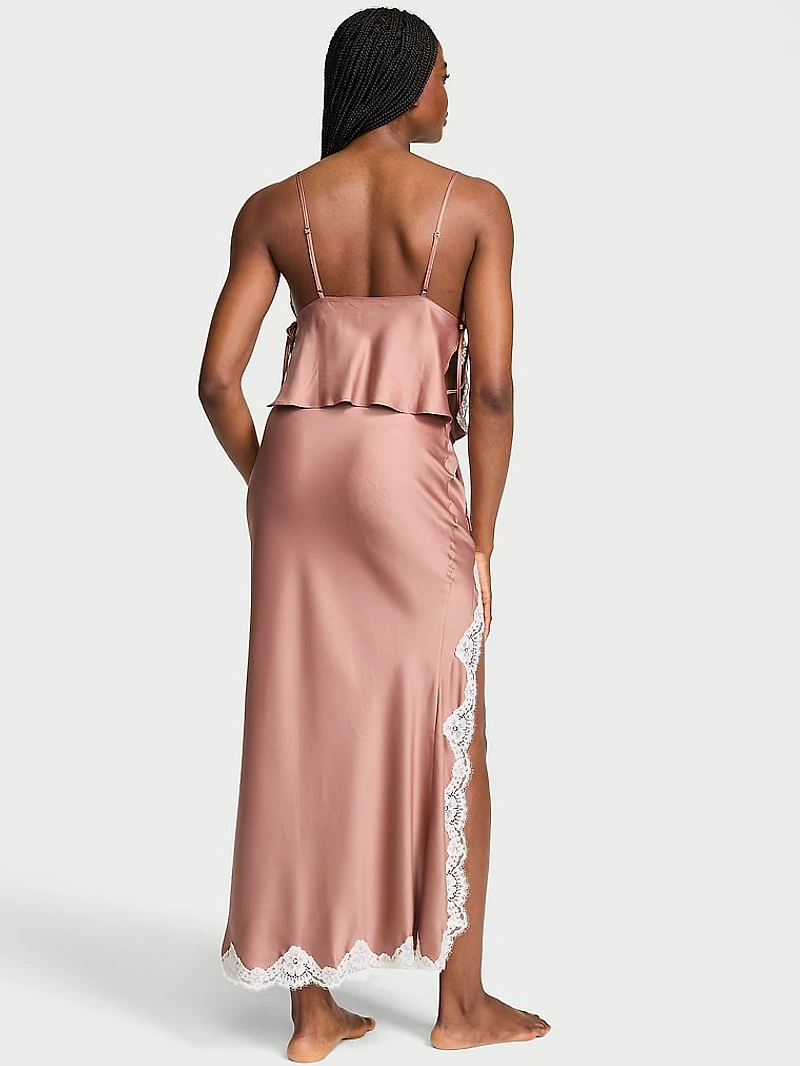 Satin Lace-Trim Cami & Maxi Skirt Set