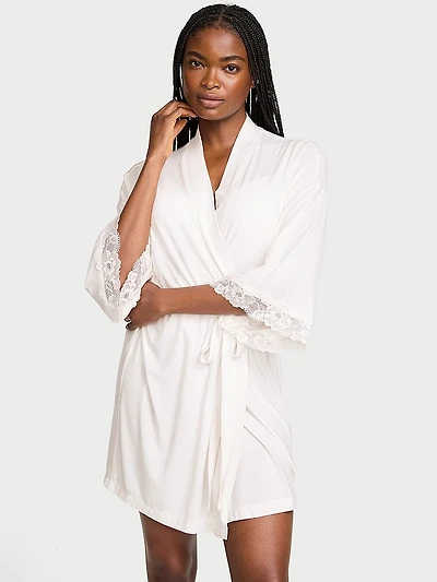 SoSoft™ Modal Lace-Trim Bridal Short Robe