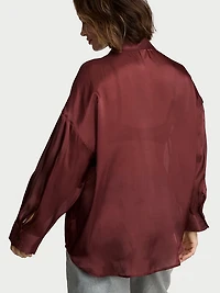 Luxe Sheer Satin Button-Front Shirt
