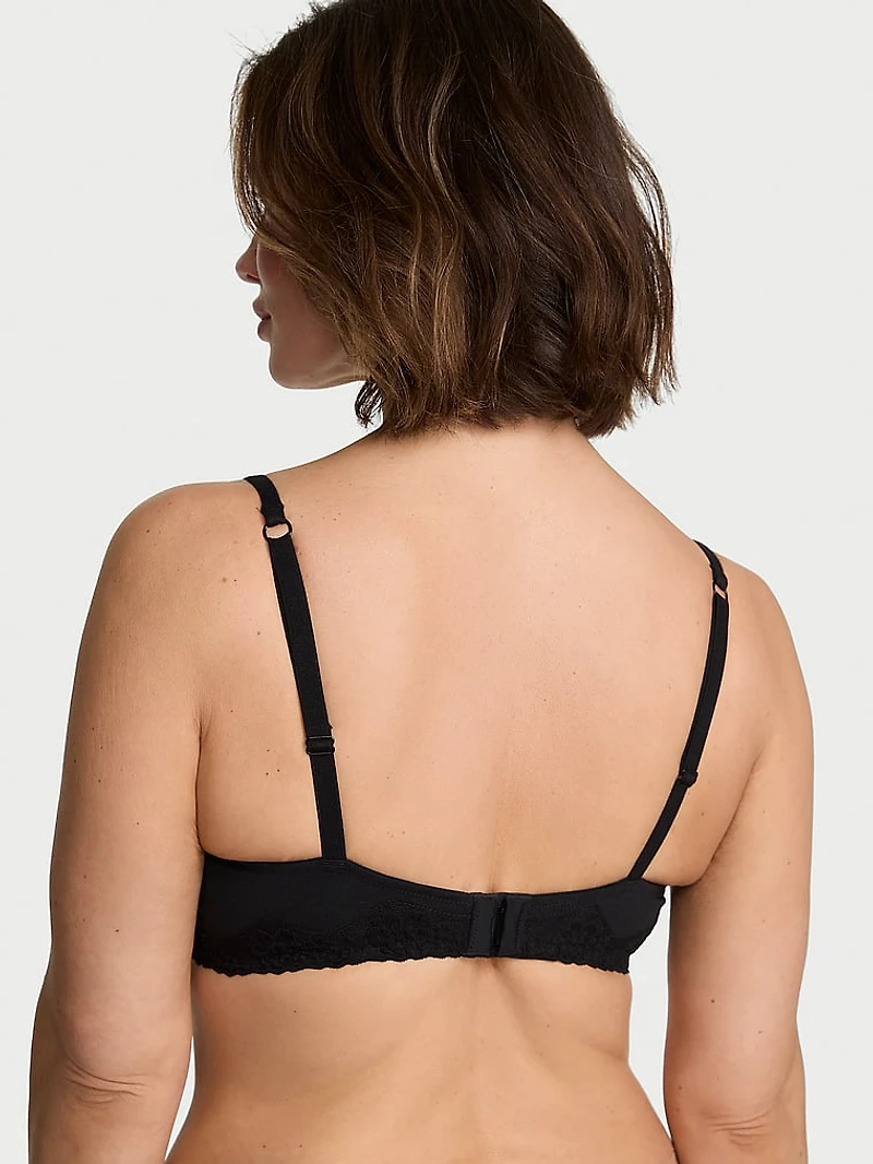 Cotton Lace-Trim Unlined Demi Bra