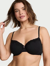 Cotton Lace-Trim Unlined Demi Bra