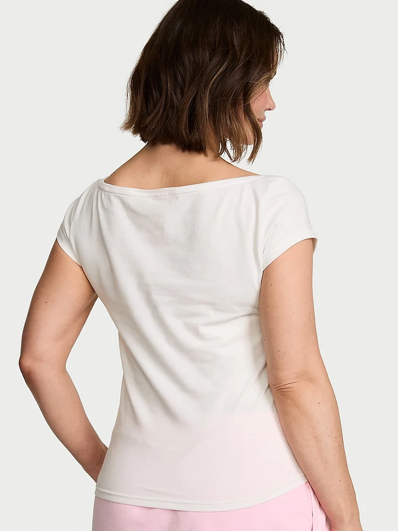 Stretch Cotton Fitted Boatneck Tee