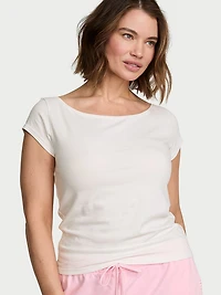 Stretch Cotton Fitted Boatneck Tee