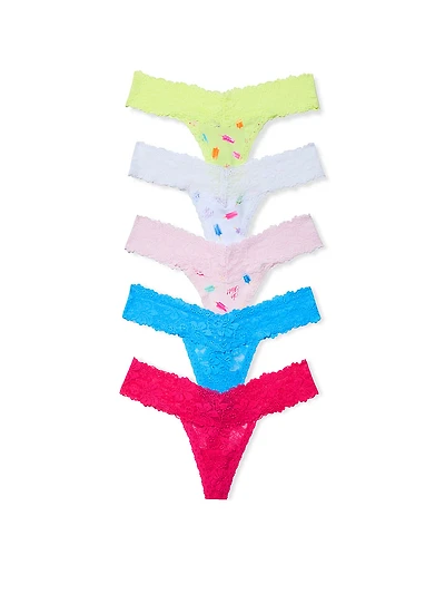 5-Pack PINK Wink™ Lace-Trim Thong Panties