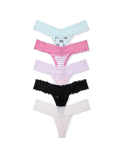 5-Pack PINK Wink™ Lace-Trim Thong Panties