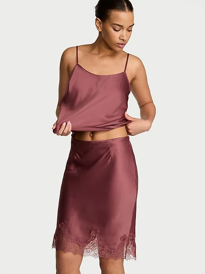 Satin Lace-Trim Skirt