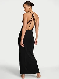 Sheer Reveal Modal High-Neck Maxi Slip Dress