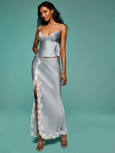 Satin Lace-Trim Cami & Maxi Skirt Set