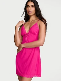 SoSoft™ Modal Lace-Trim Tie-Front Slip Dress
