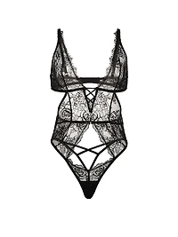 Rose Lace Plunge Crotchless Teddy