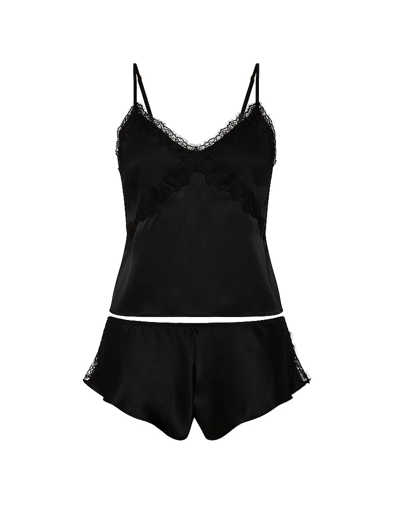 Satin Rose Lace-Trim Cami & Flutter Short Set