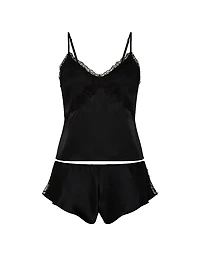 Satin Rose Lace-Trim Cami & Flutter Short Set