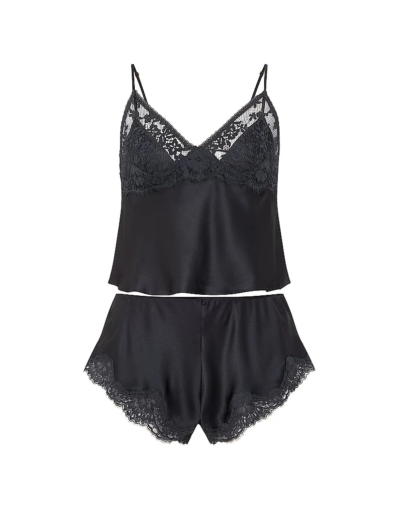 Satin Lace-Trim Cami & Flutter Shorts Set